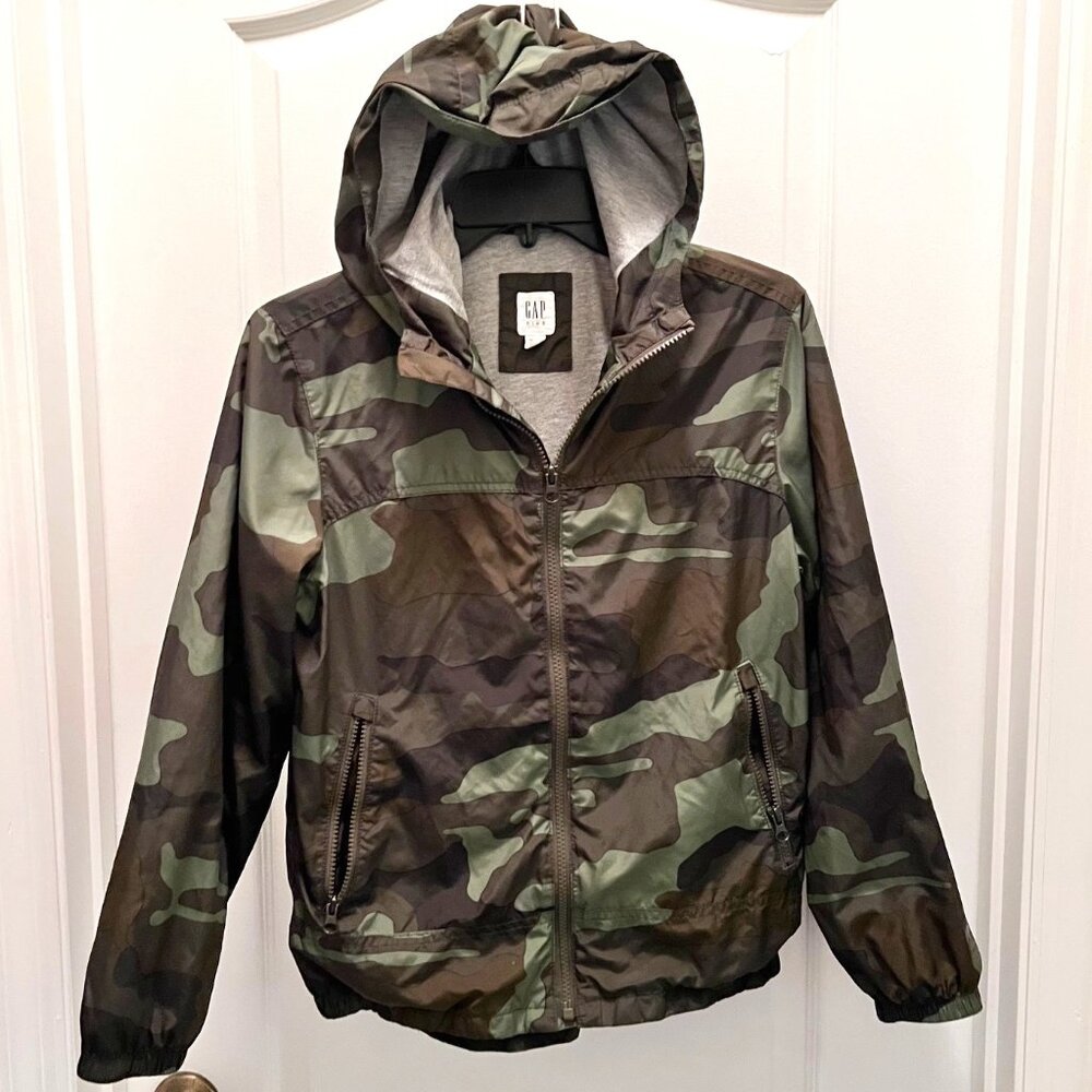 Gap Kids-Camo Wind Buster Jacket-XL-Boys/Girls-Hooded-Lined-Pocket-Zip up-Rain